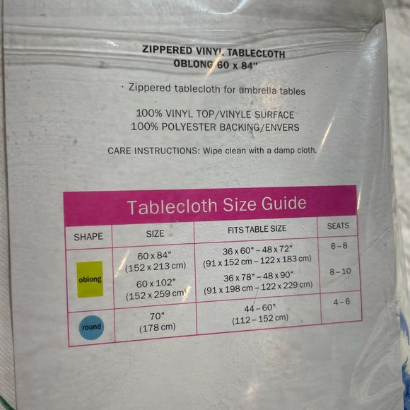 Linens n Things Zippered Vinyl Reusable Tablecloth Oblong 60x84” Watermelon - Picture 5 of 6